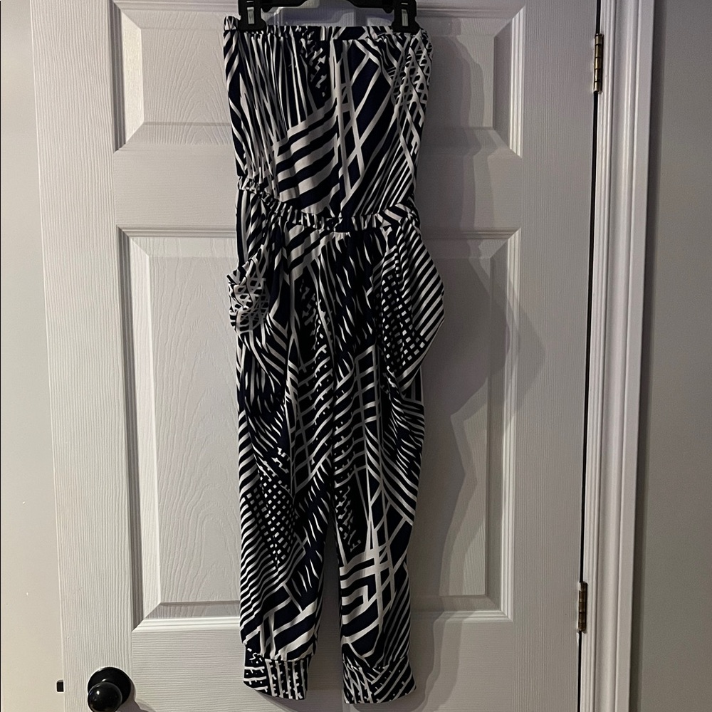 Katie Blue and White Geometric Jumpsuit